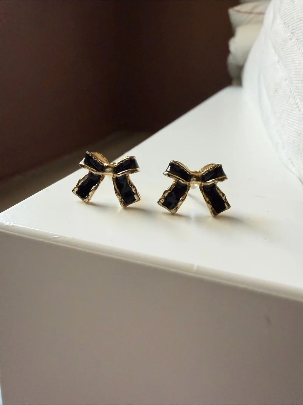 Gold & Black Bow Stud Earrings
